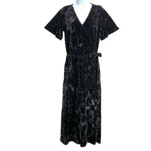 Piper & Scoot Martina Crushed Velvet Jumpsuit Small Black Cropped Faux Wrap Boho